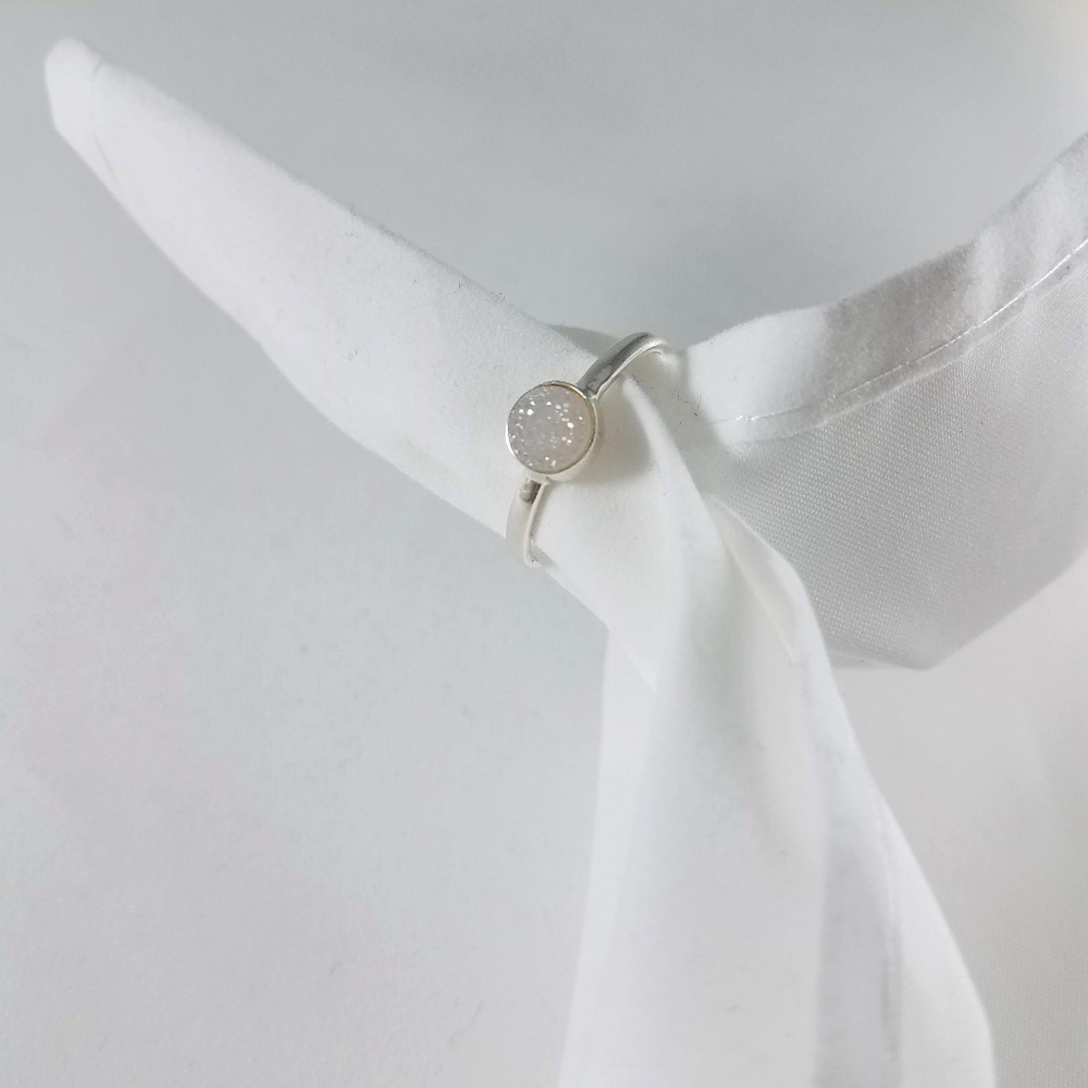 Pale Pink Druzy Crystal Ring Sterling Silver Sz 9